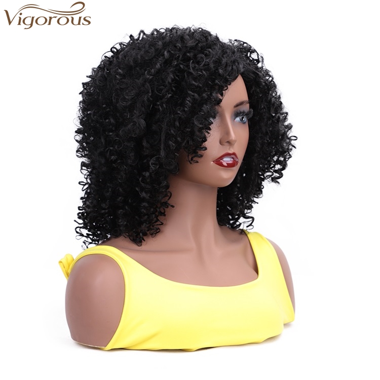 Vigorous High Temperature Short Kinky Curly Wigs for African American Women Black Synthetic Party Wigs Heat Resistant Wholesale
