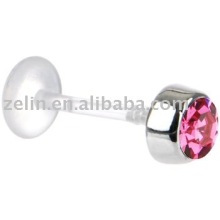pink Zircon 316L steel labret body ring jewelry