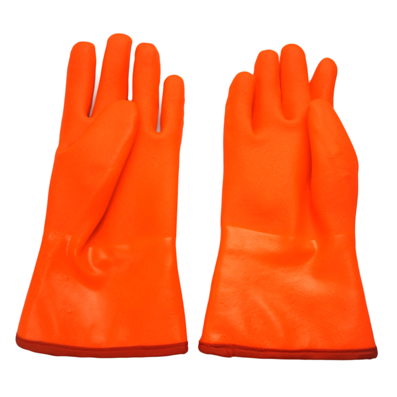 Перчатки с оранжевым покрытием из ПВХ теплые лайнер
