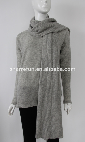 Computer knitting Light grey unisex rib cashmere scarf