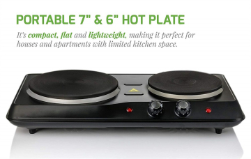 Kitchen Countertop Cast-Iron Double Burner 2500W