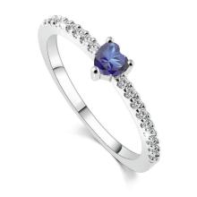 American style silver heart shaped ruby crystal ring