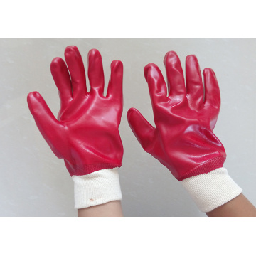 Red PVC gloves smooth finish interlock liner k/w