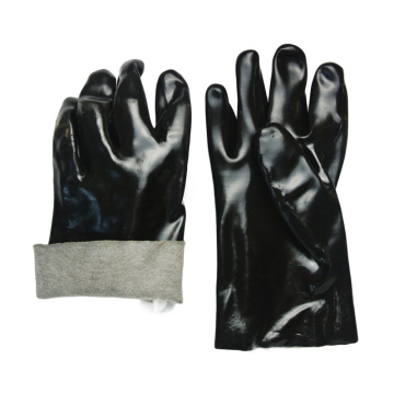 Black PVC dipped gloves smooth finish interlock liner