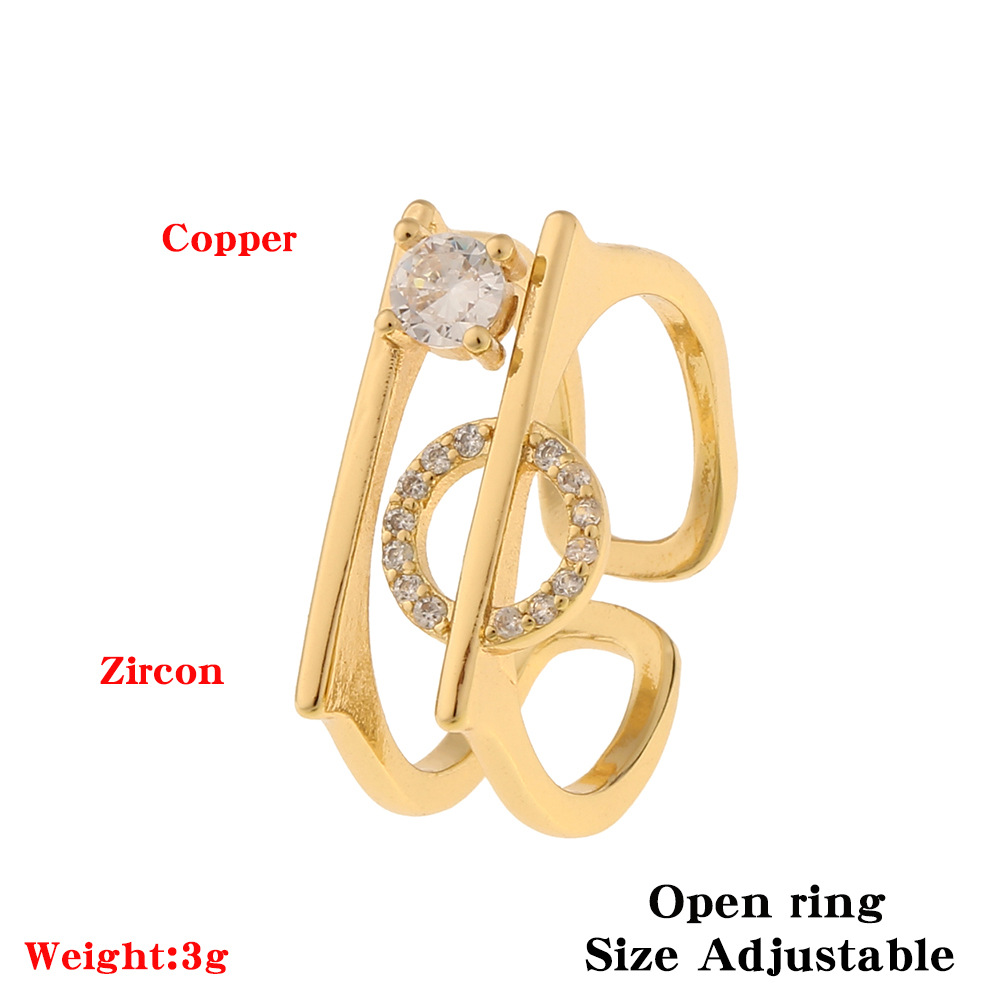 Hot selling simple diamond wide double layer open ring adjustable temperament retro ring minimalist jewelry