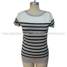 Women's gold button sweater, on shoulders