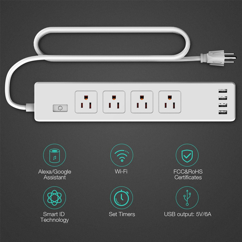 4 Outlet 4 Charging Port Extension Cord Power Strip Wifi Power Strip Smart Power Strip With USB