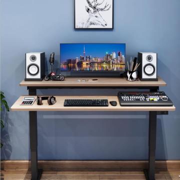 Regulowana wysokość biurka z dwoma blatami komputerowymi