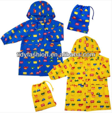 Allover Car Printing Kids Raincoat With A Pounch