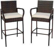 Danlong Outdoor Modern Rattan Bar Stool and Wicker Chair Set