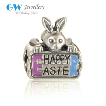 Cute Silver Pet Rabbit Beads Charm Fit For Snake Bracelet For Easter Wholesale Jewelry