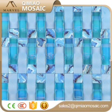New Technology Building Materials Stone Mosaic Mix Rainbow Blue Wave Glass Tile