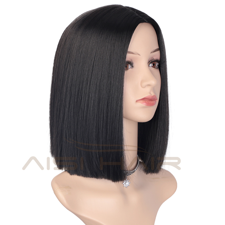 Synthetic Fiber Hair Wigs For Black Women Short Bob Silky Straight Black Heat Resistant Cosplay Party Wigs