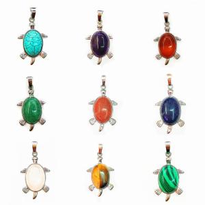 Pendentif à breloques tortue en pierre précieuse naturelle en argent pour collier de bijoux pour hommes et femmes