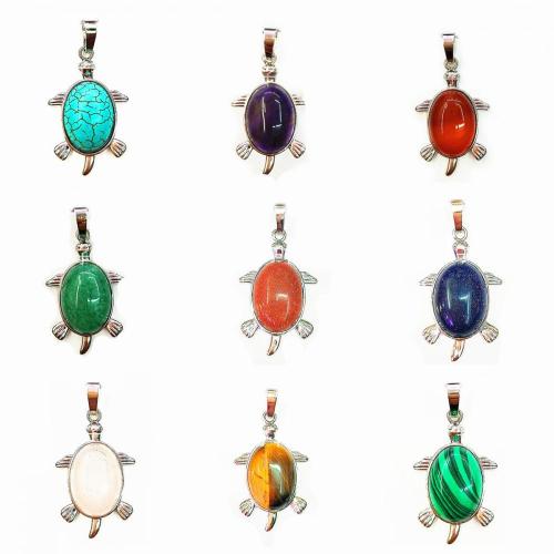 Silver Natural Gemstone Tortoise Charms Pendant for women men jewelry necklace