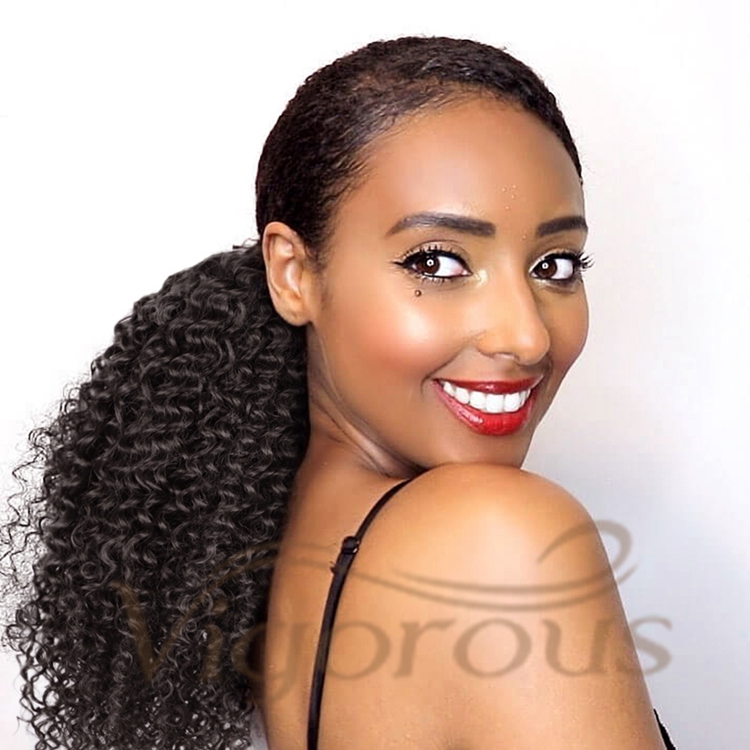 Vigorous Wholesale Cheap Price Middle Long Kinky Curly Adjustable Updo Brown Black Drawstring Synthetic Ponytail Hair Extension