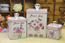 Retro Styling Vintage Style Tin Storage Flower Boxes Crystal Handles