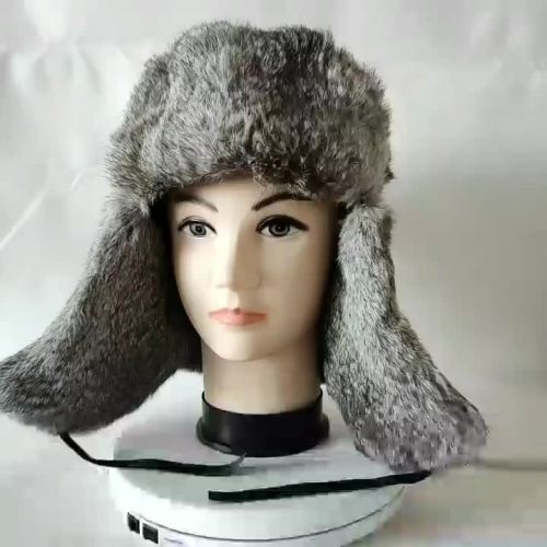 Factory price wholesale Mens Winter full fur Real Rabbit Fur Russian Ushanka Hat