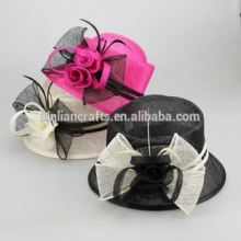 Fancy Sinamay Hat with White Ribbon Decorated