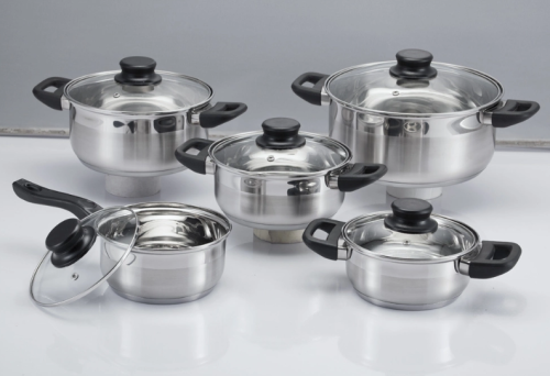 Stainless steel 10-piece cookwares with glass cover