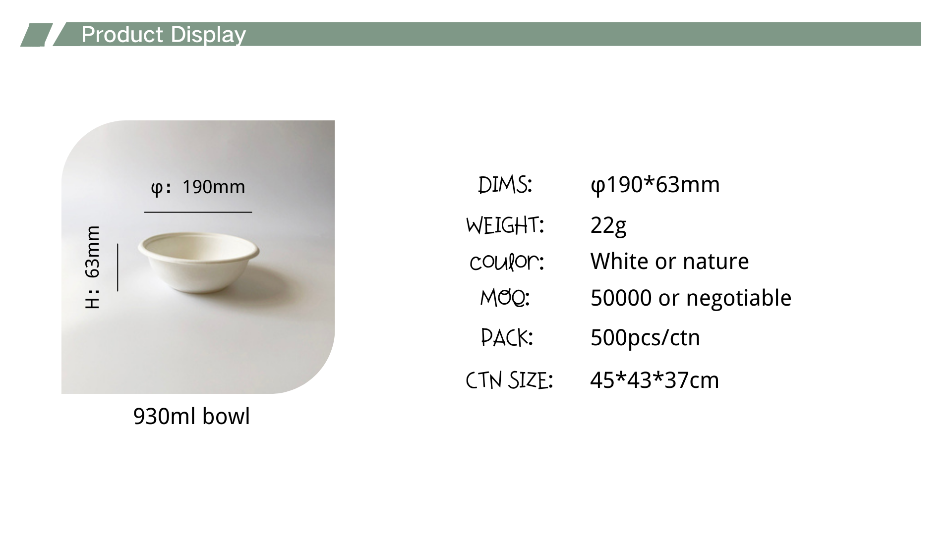 930ml bagasse round bowl