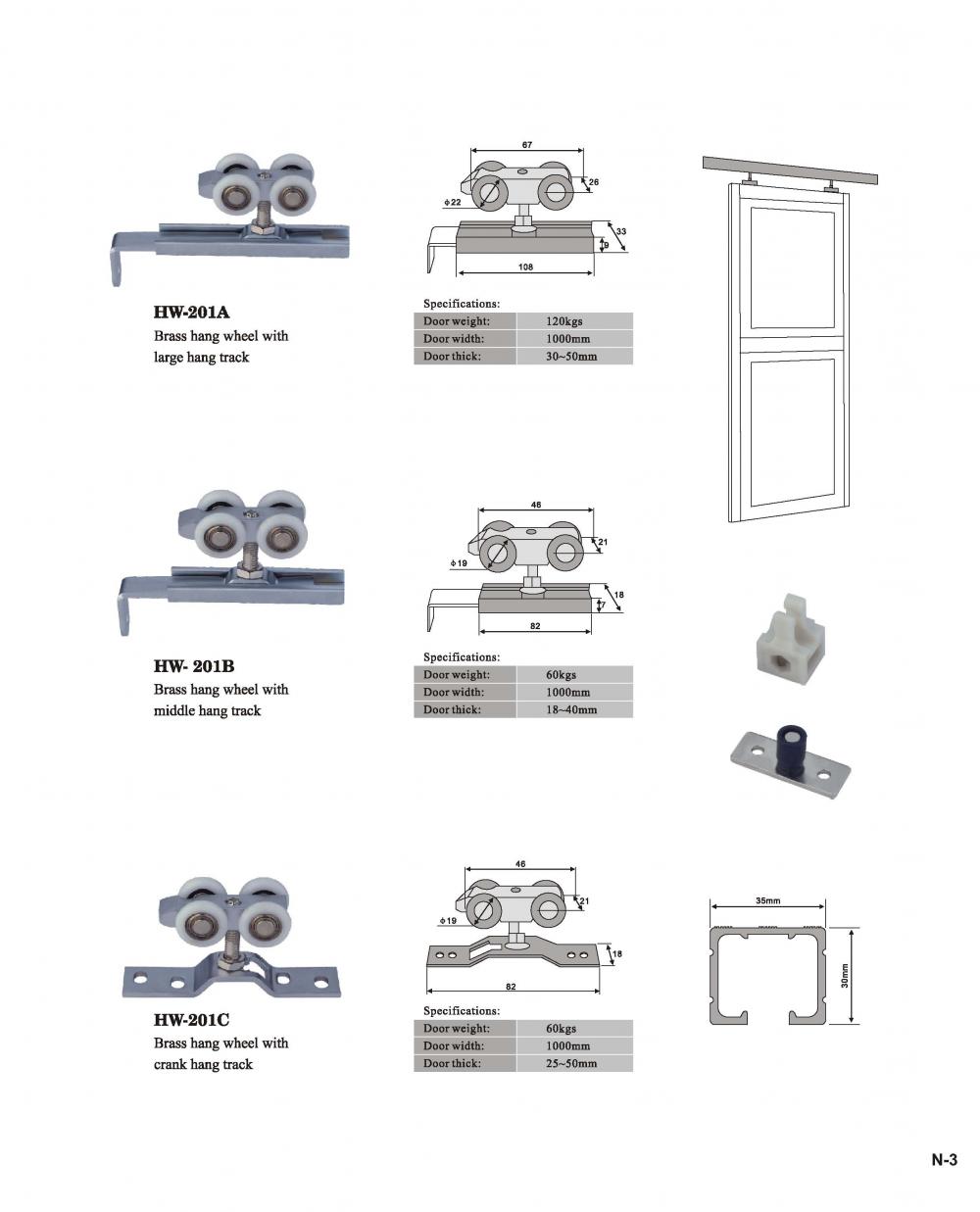 Multi-specification door hanging wheel