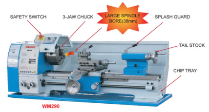 Bench lathe Spindle bore 38 mm