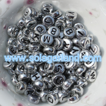 Silver Metallic Single Alphabet Letter Coin Round Beads 4X7MM