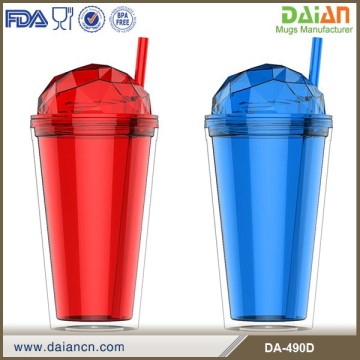 Personalized 16OZ Plastic Cup with Diamond lid and straw