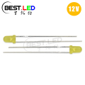 12V LED amarelo de 3 mm construído em resistor DC