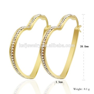 Fashion Stainless Steel Crystal Hoop Earrings Gold Heart Shape Earrings Wholesale