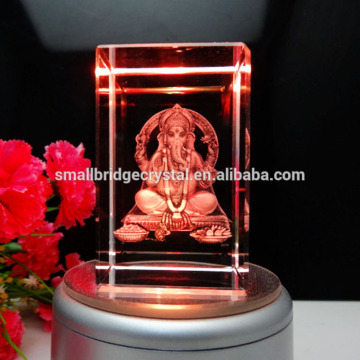 INDIA god laser engraved crystal cube with Light base