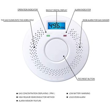 Detector de incendios de monóxido de carbono y detector de humo con batería