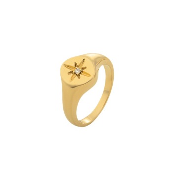 2023 Trendy North Star Signet Ring: 18K Gold Plated Vermeil Cubic Zircon and 925 Silver Jewelry