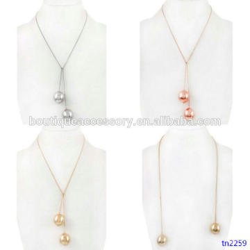 Fashion Gold Plated Double Metal Orb Pendant Lariat Necklace