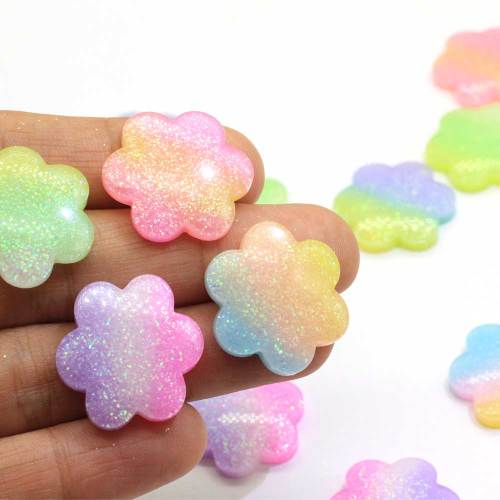 Hot Selling Gradient Colorful Flower Shaped Resin Cabochon For Handmade Craft Resin Beads Charms Toy Phone Decor