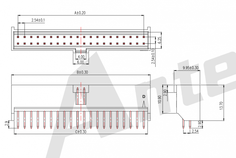 AW2542V-2XNP-X 2.54mm 피치 180 ° WAFER 커넥터 시리즈