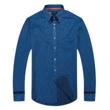 New Style Mens Wear Blue Stripe Slim Fit Office Shirts with Piping Under Collar