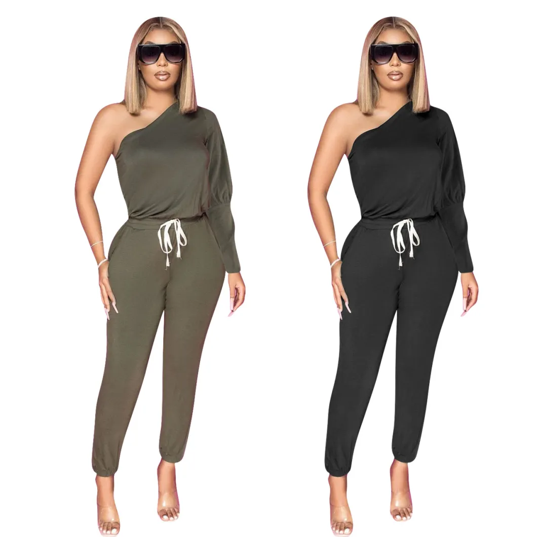 Top Quality Autumn Fall Drawstring off Shoulder Workout Women Jumpsuits and Rompers 2020 Long Sleeve Jumpsuit Women
