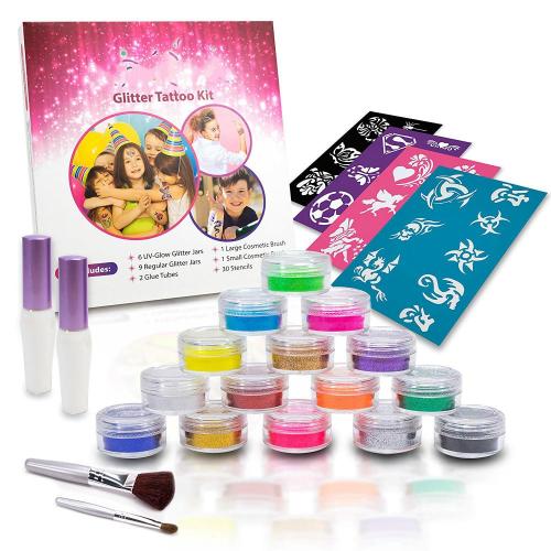 Professionell Glitter Tattoo Stencils Lim Kit för barn