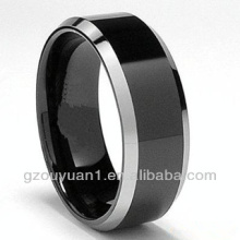 New Silver Beveled Black Tungsten Ring, Tungsten Carbide Ring, Mens Tungsten Carbide Ring