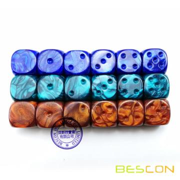 Dados del juego Bescon Raw sin pintar de mármol 16MM D6 con 6to lado en blanco, 3 juego de colores surtidos de 18 piezas, cubo de mármol en blanco