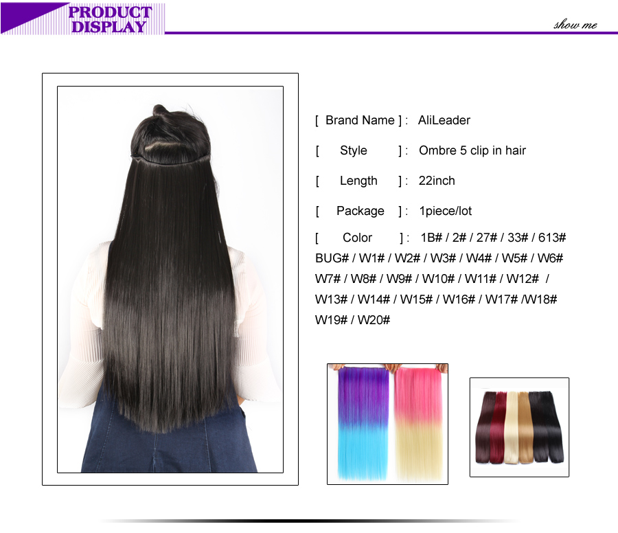 AliLeader 120G Synthetic Silky Straight Hairpiece 22' Clip In Hair Extensions