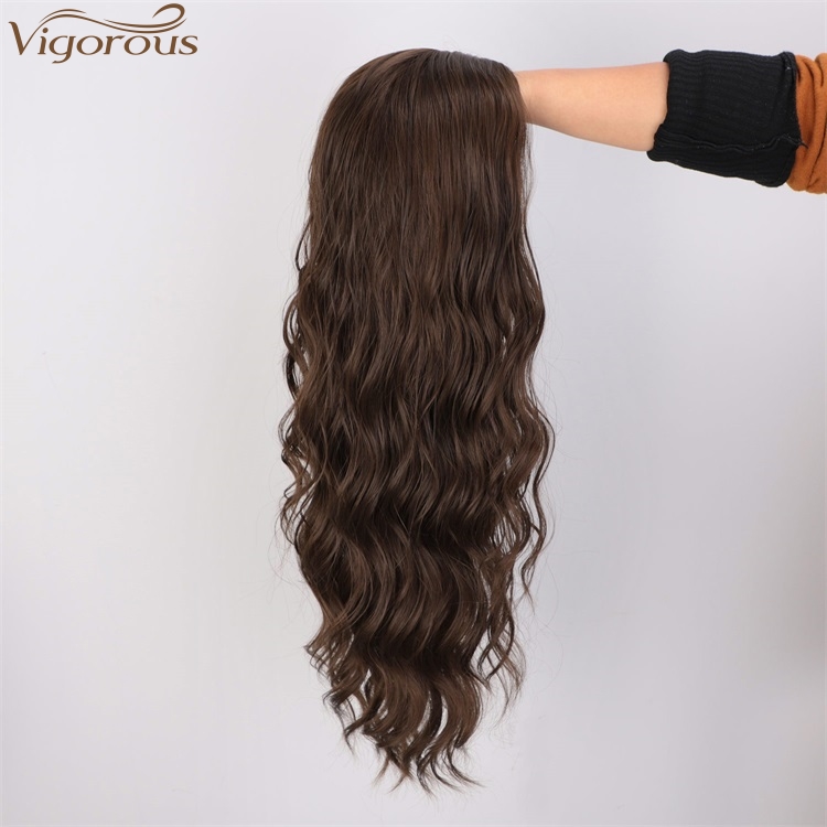 Vigorous High Temperature MediumBrown Long Wavy Wig Middle Part Synthetic Wigs For Black Women Wholesale Price