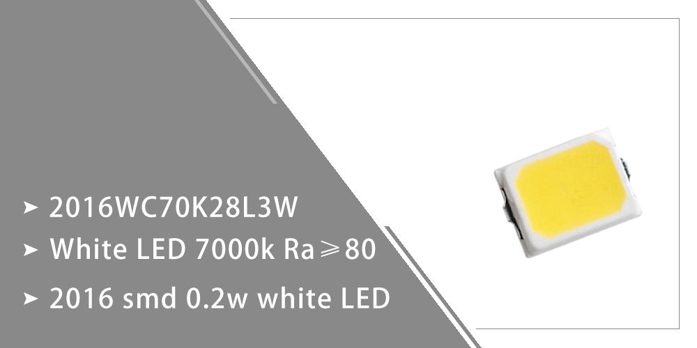 2016WC70K28L3W Cool White 7000-8000K LED 2016 SMD 60mA SMT
