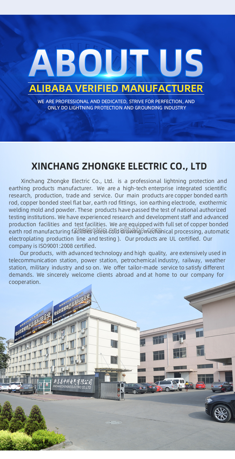 ZKER manufacture 32 mm Electric protection for lightning copper clad steel earth rod price