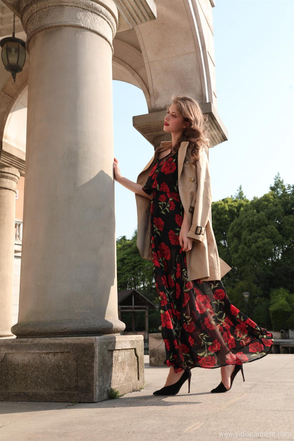 Red Floral Off Shoulder Maxi Dress