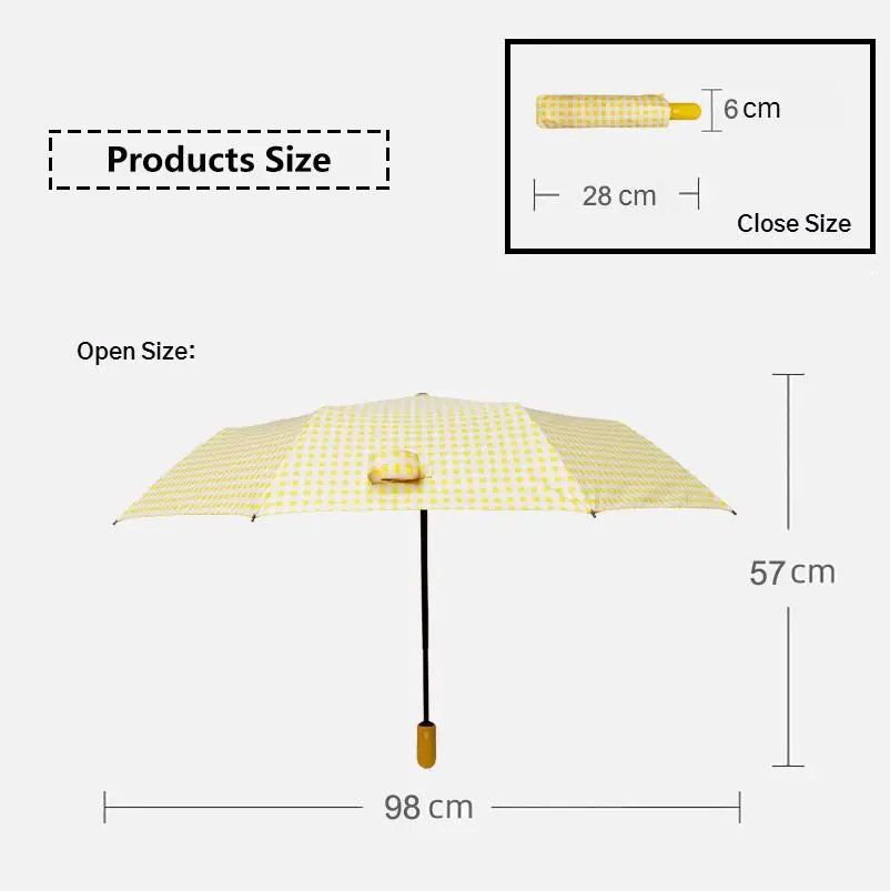 Yellow Plaid Umbrella Color Coating Fully Automatic Open and Close Three Folding Umbrella with Customized