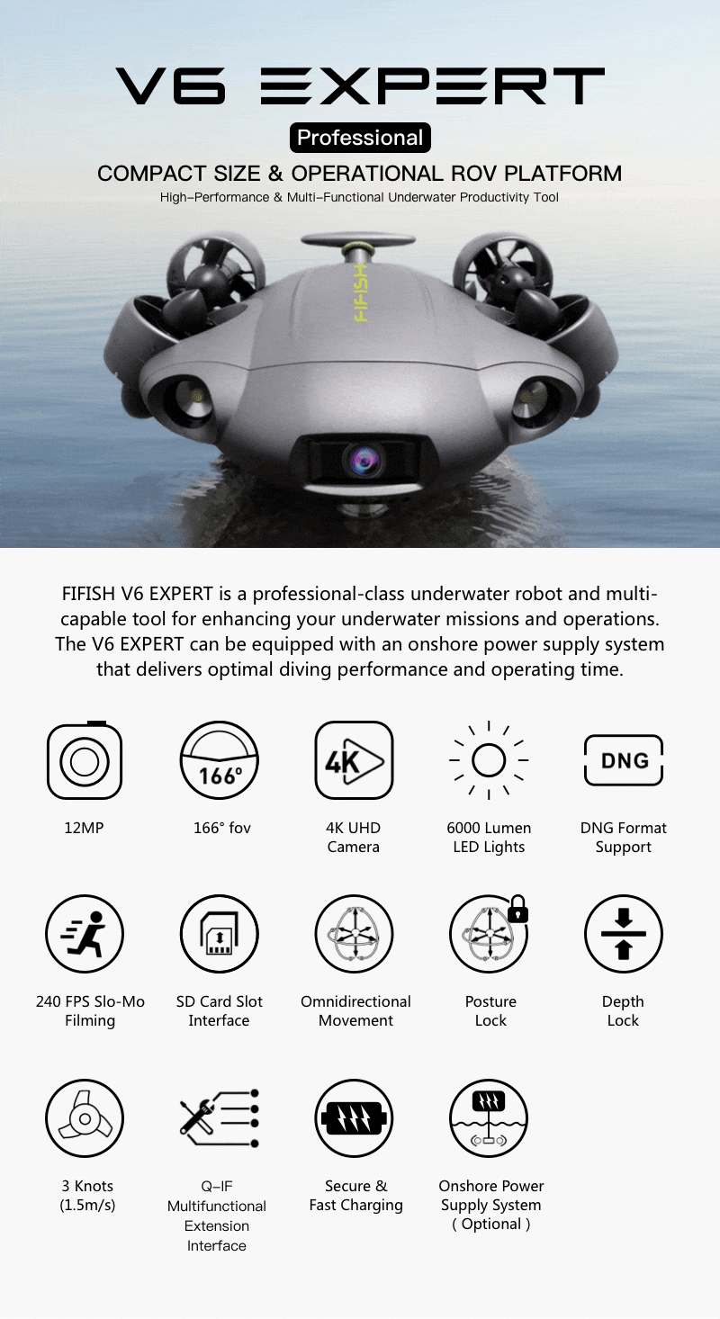 FIFISH V6 EXPERT Multi-functional Underwater Productivity Tool With 4K UHD Camera