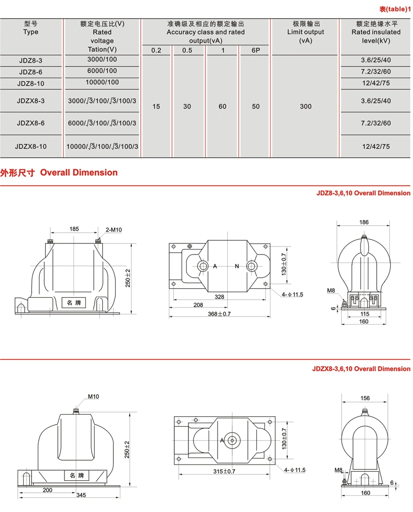 (JDZ(X)8-3, 6, 10) Indoor Resin Casting Type Voltage Transformer